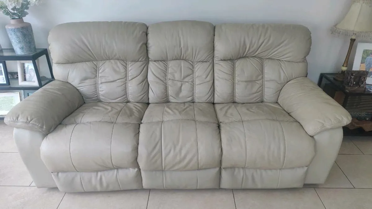 3 Seater Leather Recliner And 4 Seater Fabric - Image 1