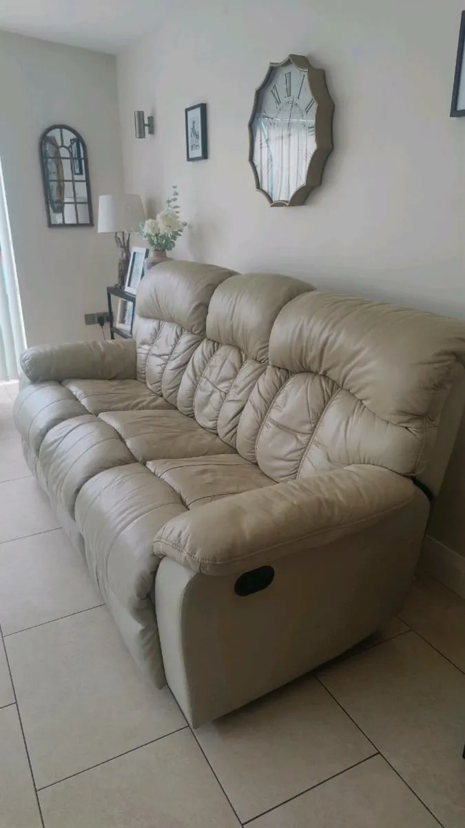 3 Seater Leather Recliner And 4 Seater Fabric - Image 2