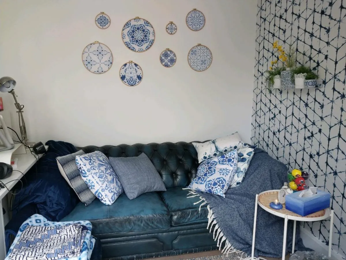 Denim Blue Leather Chesterfield Sofa Ori - Image 1