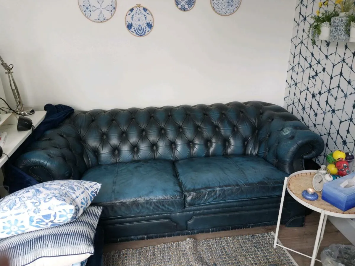 Denim Blue Leather Chesterfield Sofa Ori - Image 2