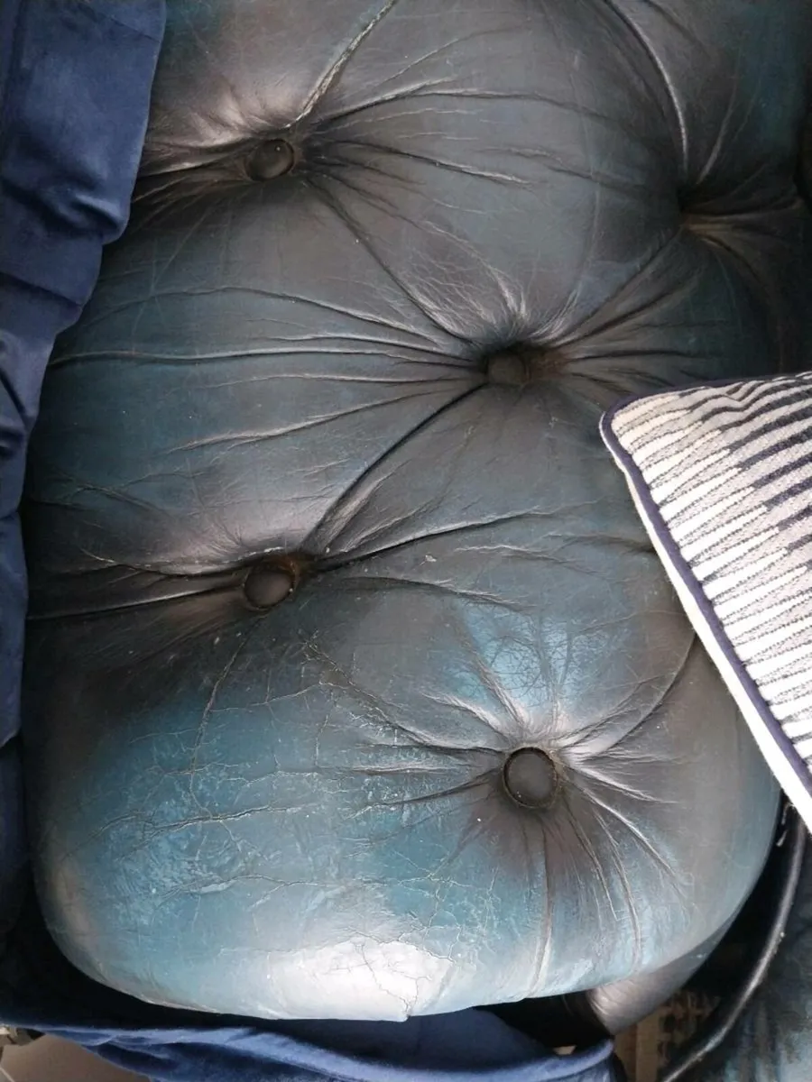 Denim Blue Leather Chesterfield Sofa Ori - Image 3