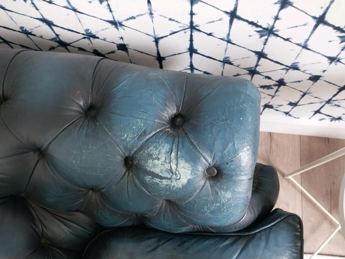 Denim Blue Leather Chesterfield Sofa Ori - Image 4