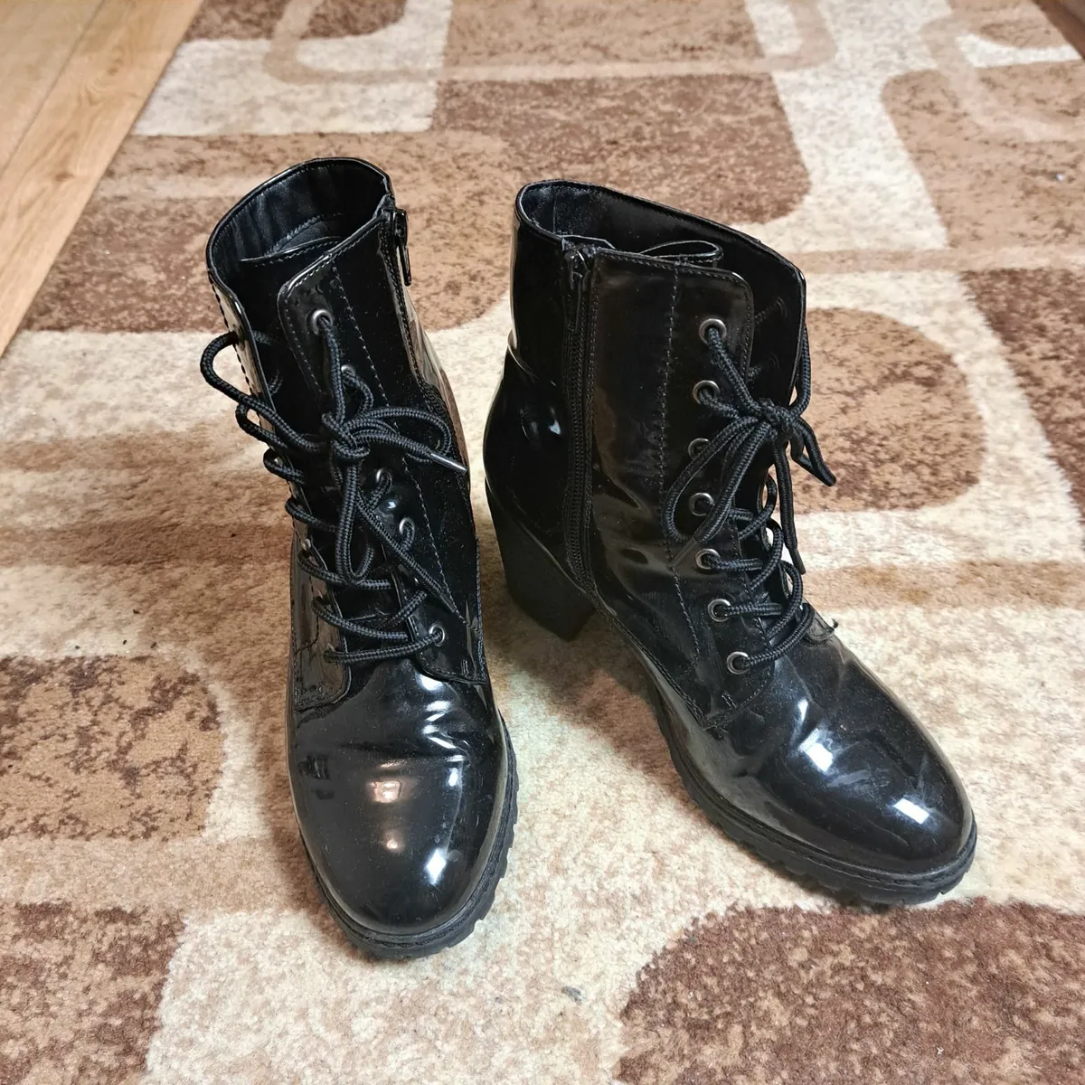 Next Black Lace Up Block Heel Ankle Boots 5UK/38EU - Image 1