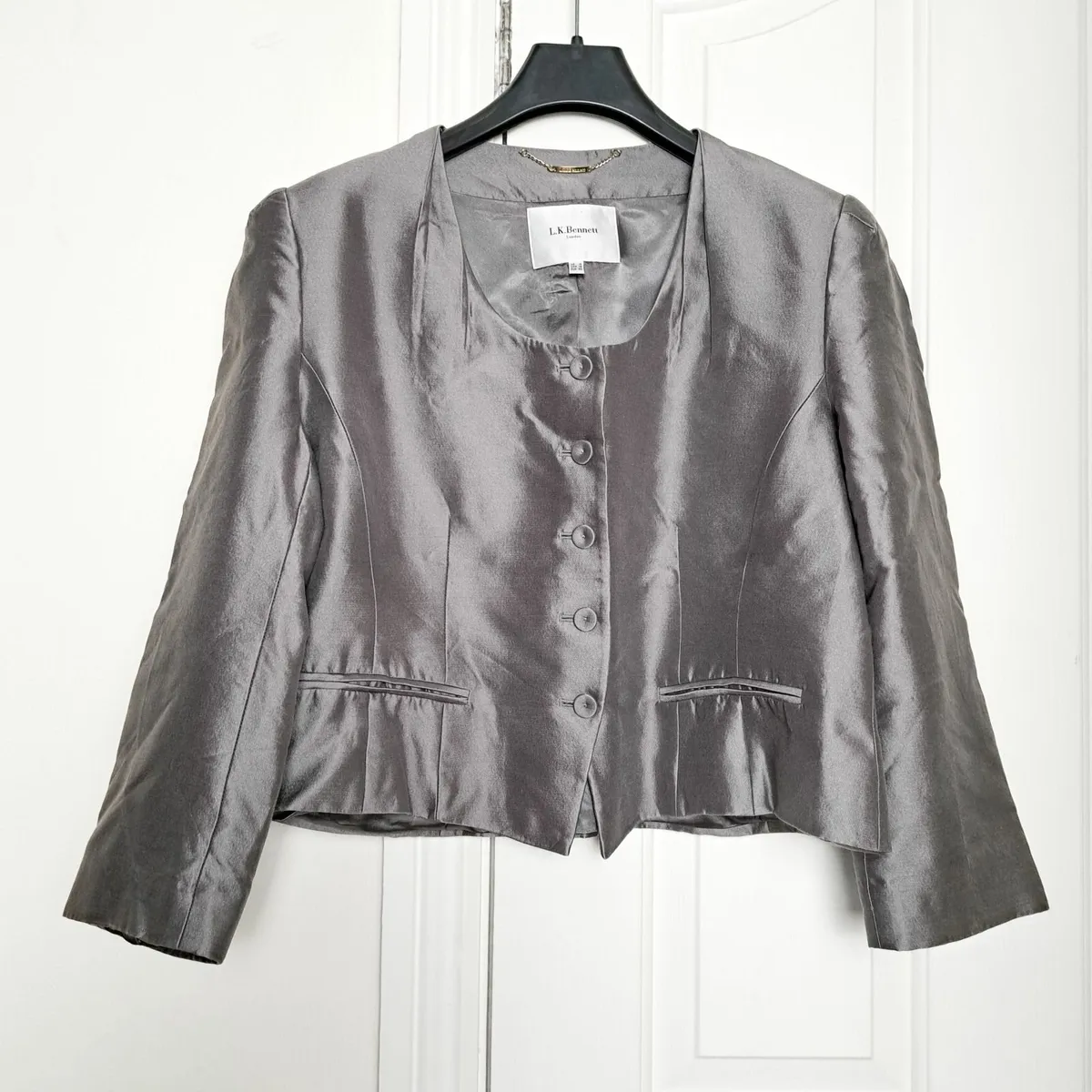 LK Bennett Grey Cropped Jacket Silk Wool 18UK/46EU - Image 1