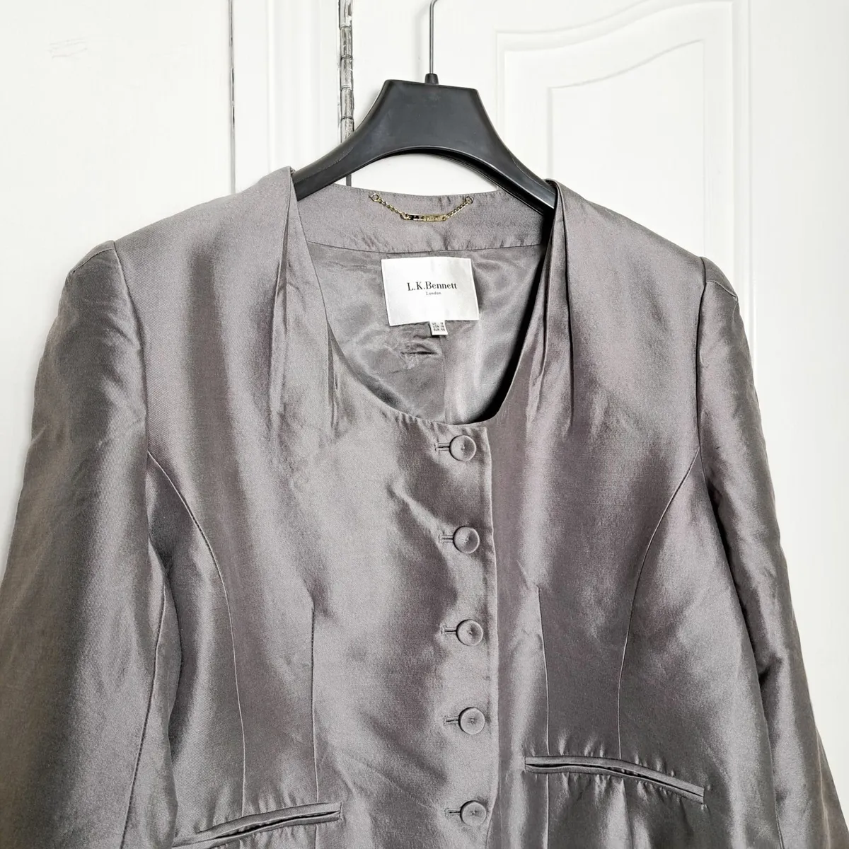 LK Bennett Grey Cropped Jacket Silk Wool 18UK/46EU - Image 3