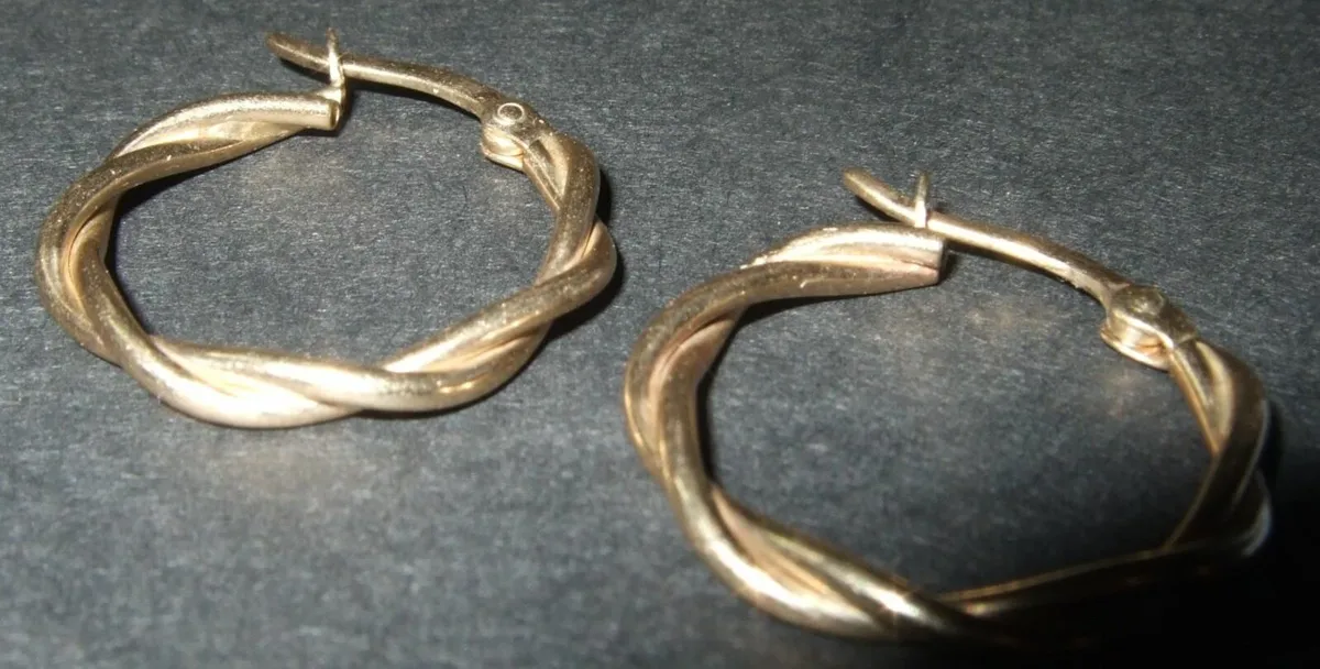 Vintage Hallmarked 9ct Gold Twist Hoops - Image 2