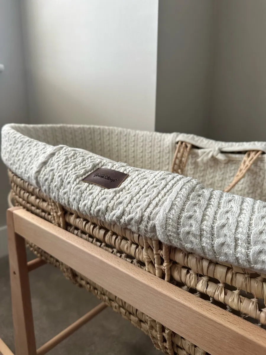 Little Green Sheep Moses Basket, mattress & rocker - Image 1