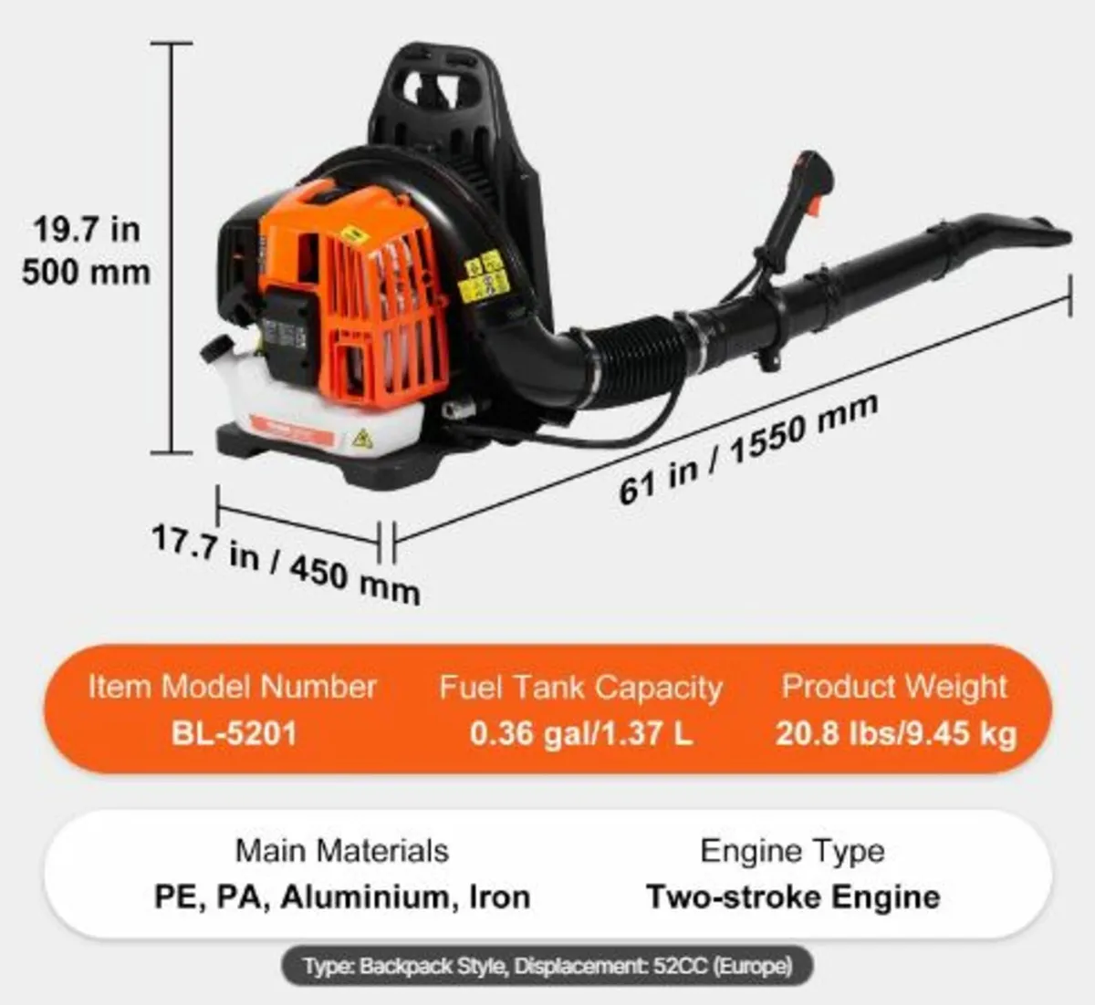 Backpack Leaf Blower 52CC 2-Cycle - Image 2