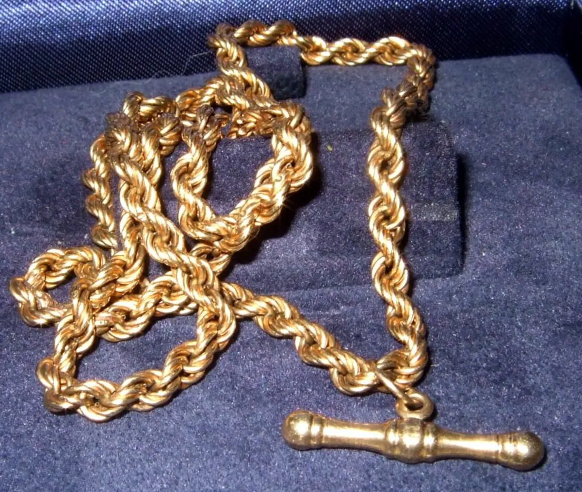Vintage 9ct Rope Chain & Albert Bar - Image 2