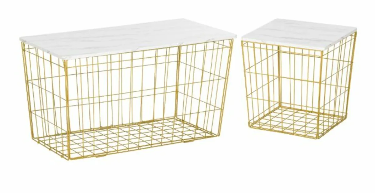 Nest of Tables, End Tables Set of 2 with Faux - Image 1