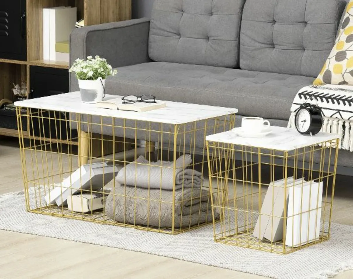Nest of Tables, End Tables Set of 2 with Faux - Image 2