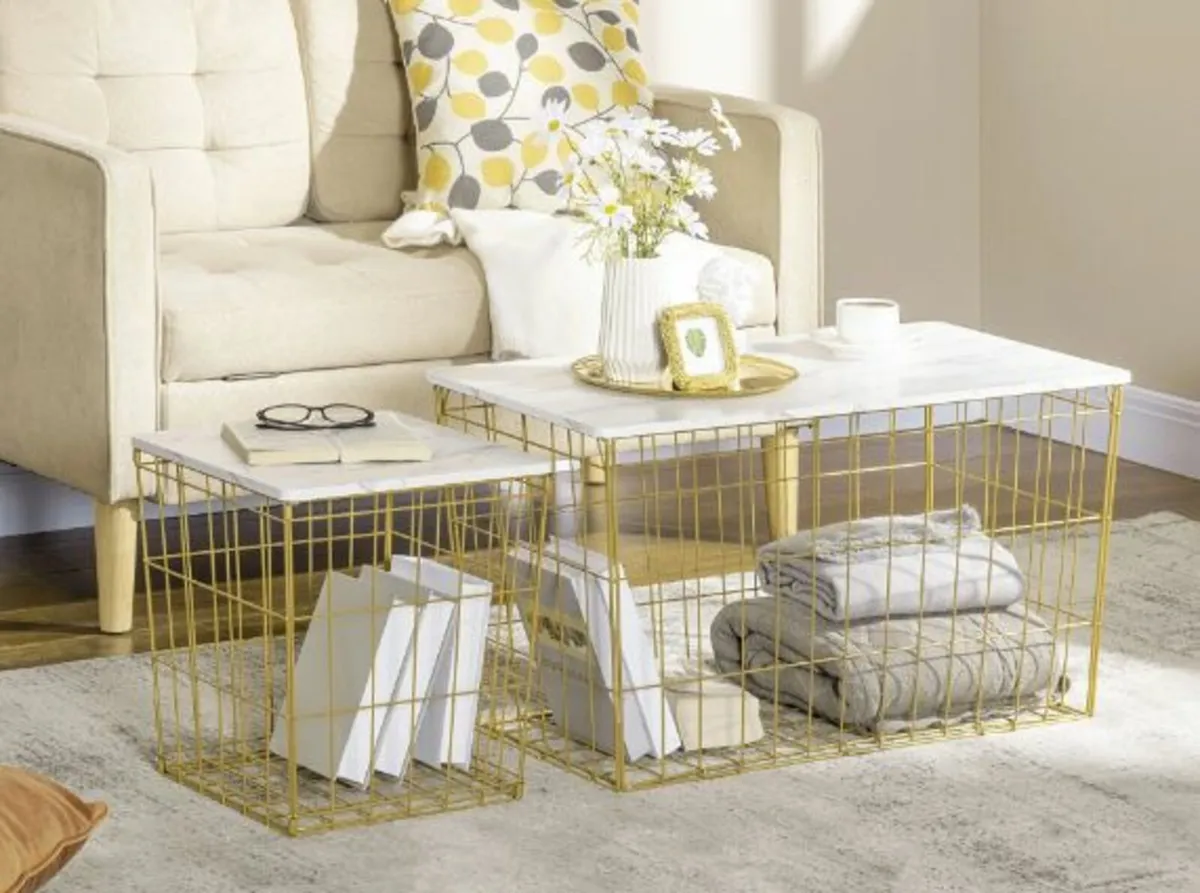 Nest of Tables, End Tables Set of 2 with Faux - Image 4