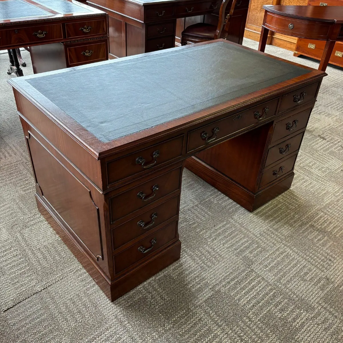 Beautiful green leather top twin pedestal writing