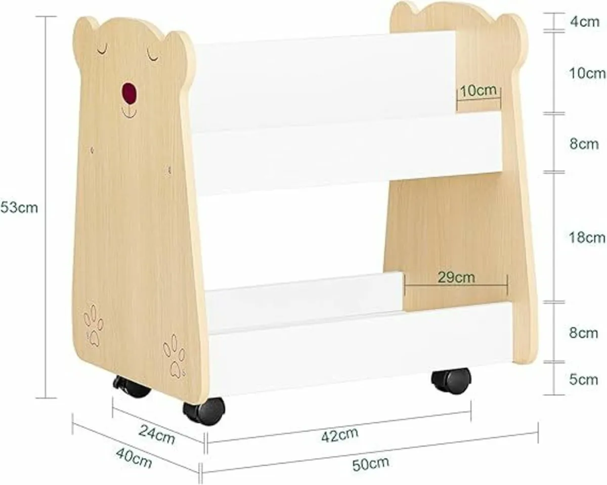 Childrens Storage Shelf with Wheels 3 Tier Book & - Image 2
