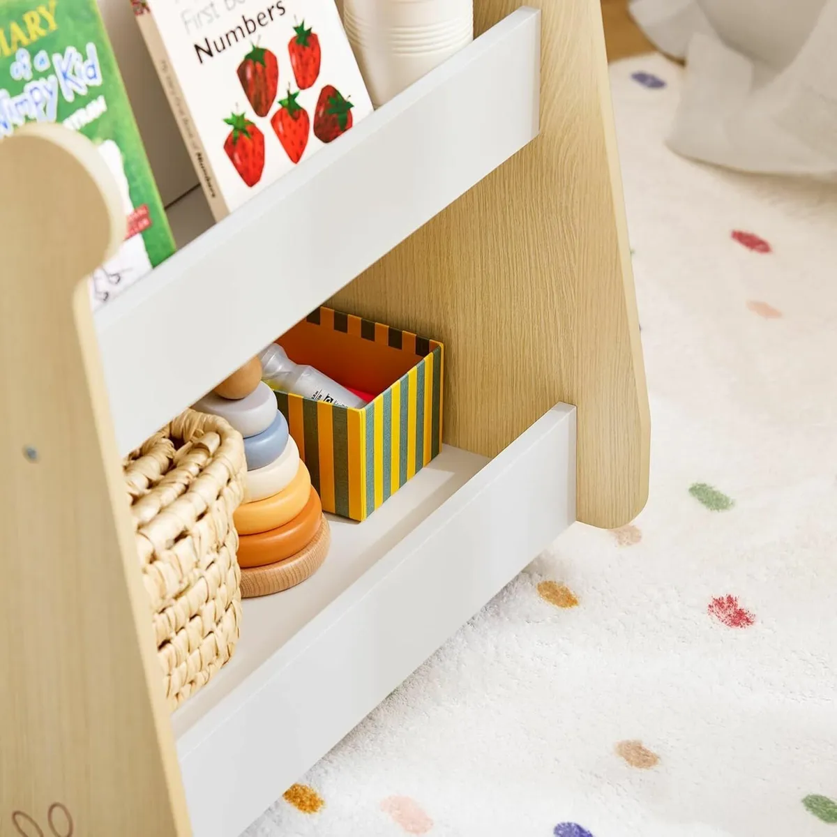 Childrens Storage Shelf with Wheels 3 Tier Book & - Image 3