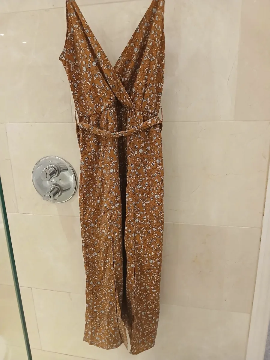 Summer  maxi dress brown with blue floral print. - Image 1