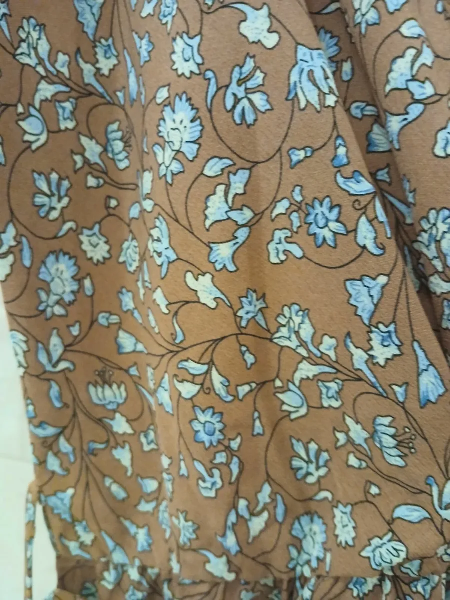 Summer  maxi dress brown with blue floral print. - Image 4