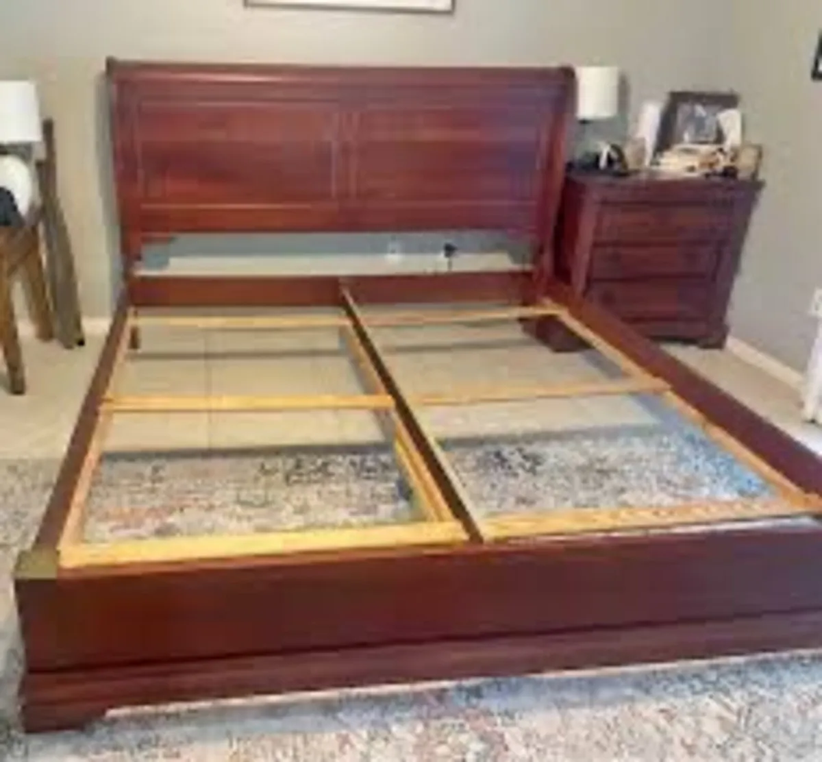 King size plus, solid mahogany bed frame - Image 1