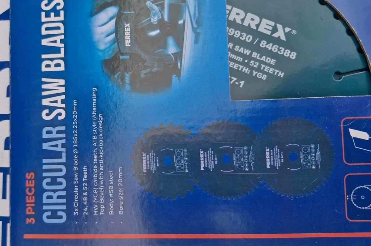 Ferrex 185mm circular saw blades x3 unused - Image 2