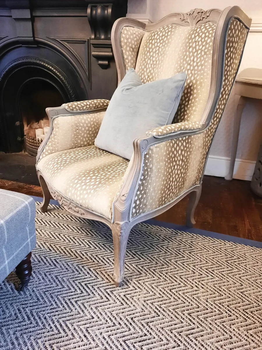Antique Louis Wingback Armchair, Designer Fabric R - Image 1