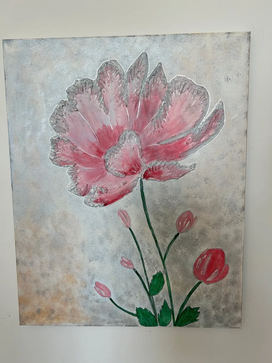 Pink flowers painting - Image 3