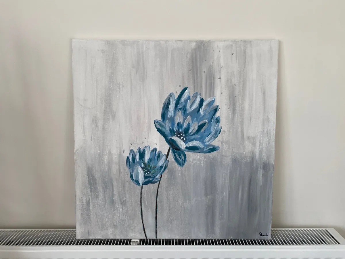 Abstract blue flowers painting - Image 1