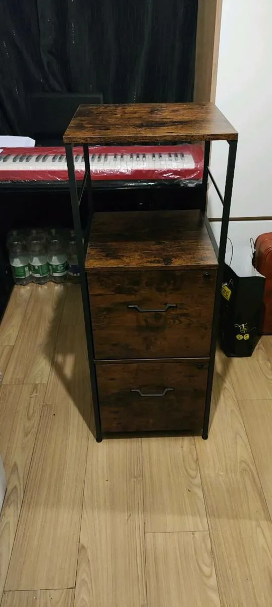 Steel filing cabinet with two drawers and open she - Image 1
