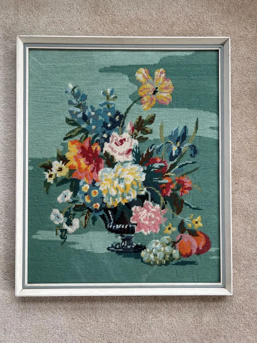 Vintage Floral Needlepoint Tapestry - Image 1
