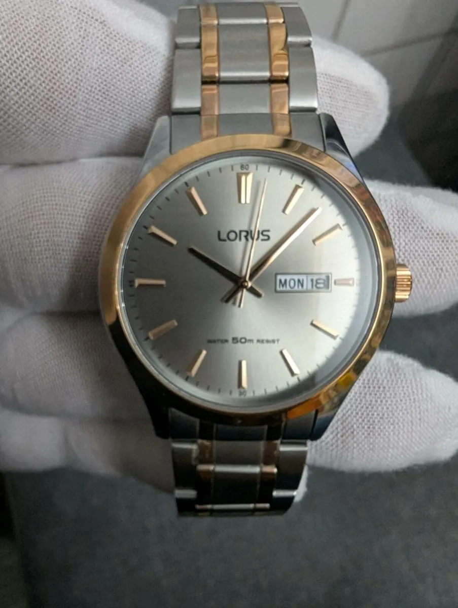 Lotus by Seiko mens day date 2 tone steel watch - Image 1