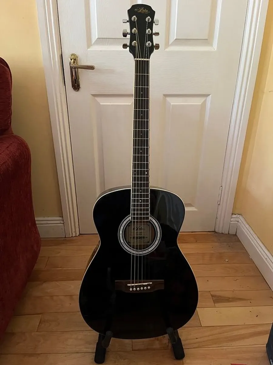 Aria AFN-15BK Acoustic Guitar in Black - Image 1