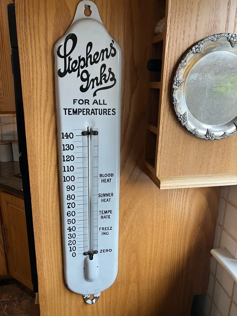 1902 metal sign and thermometer - Image 1