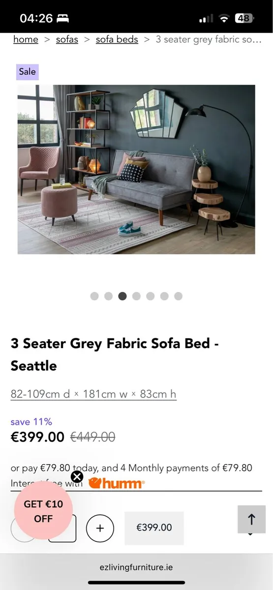 EZ Living Furniture Seattle Grey Sofa Bed - Image 1