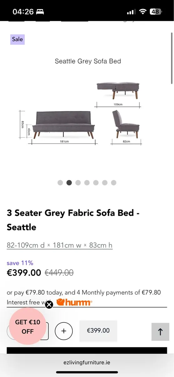EZ Living Furniture Seattle Grey Sofa Bed - Image 2