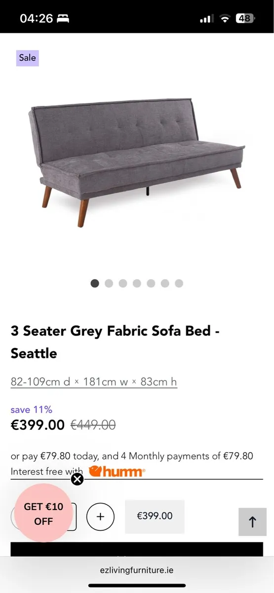 EZ Living Furniture Seattle Grey Sofa Bed - Image 3