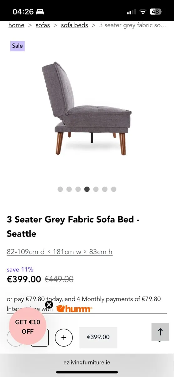 EZ Living Furniture Seattle Grey Sofa Bed - Image 4