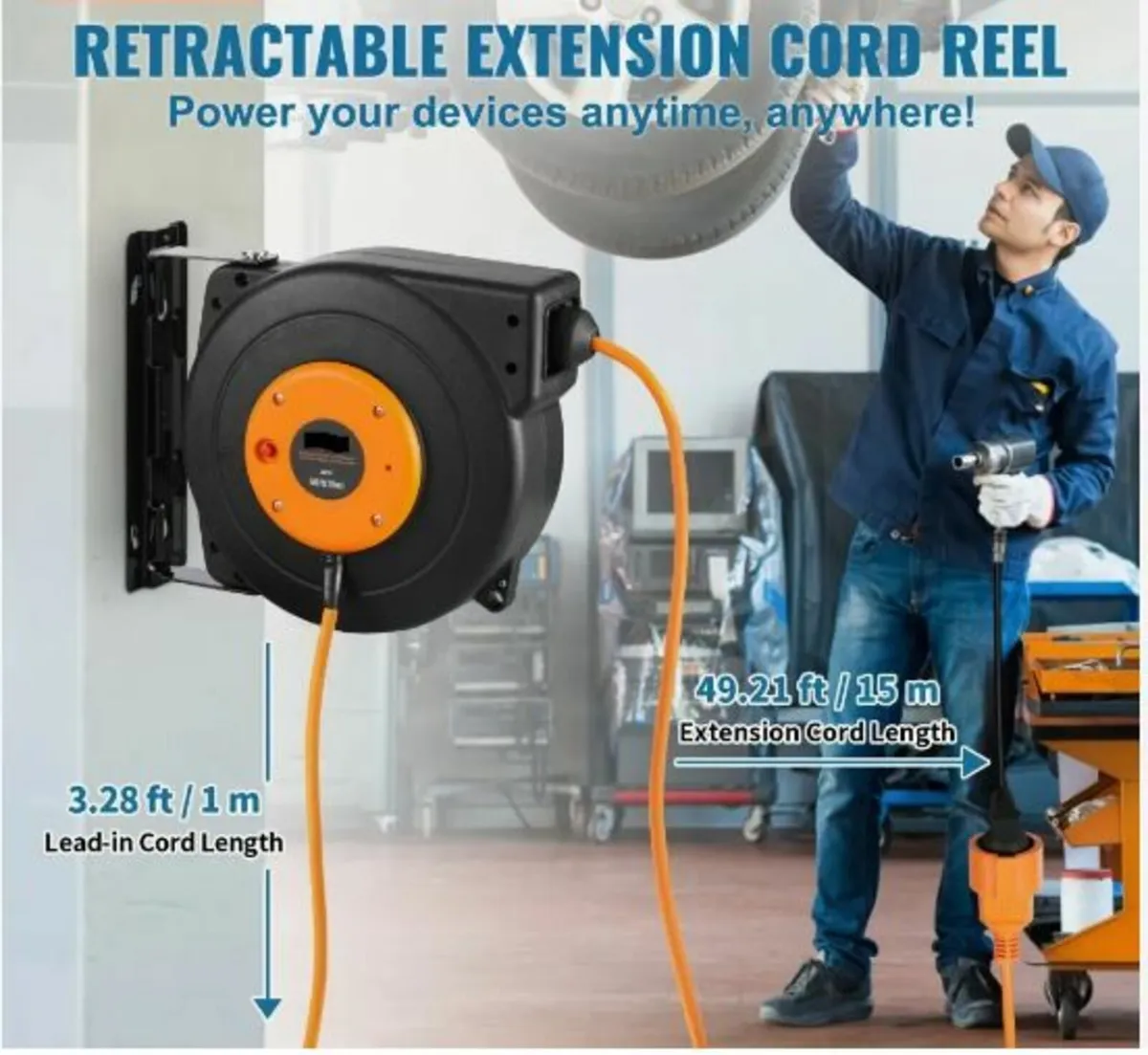 Retractable Extension Cord Reel Power Cord Reel - Image 2