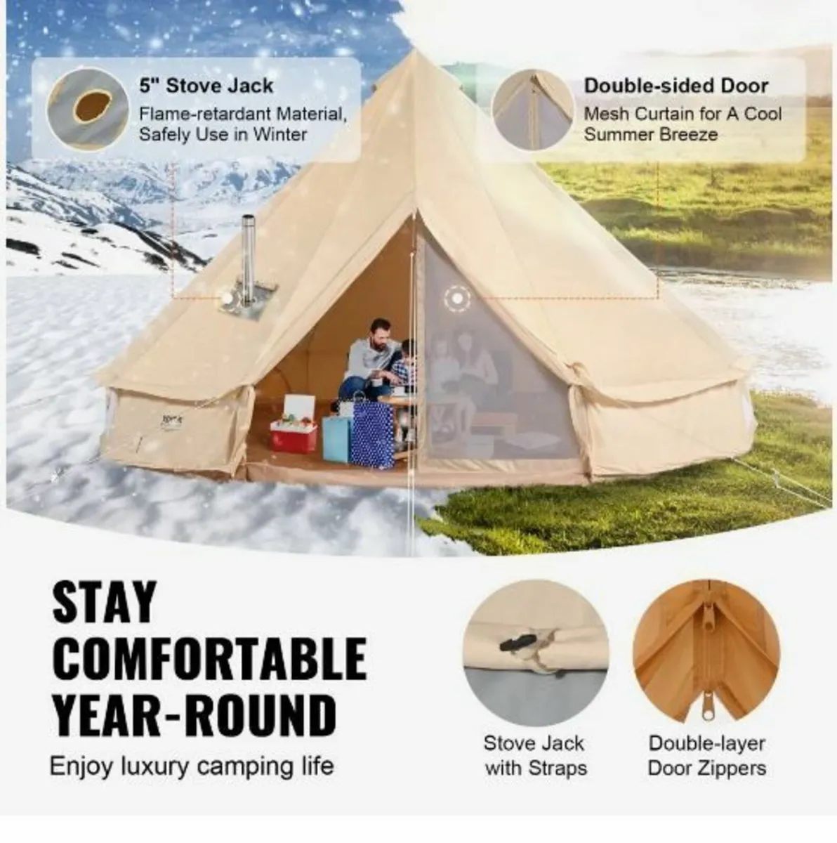 Canvas Bell Tent, 4 Seasons 3 m/9.8ft - Image 2