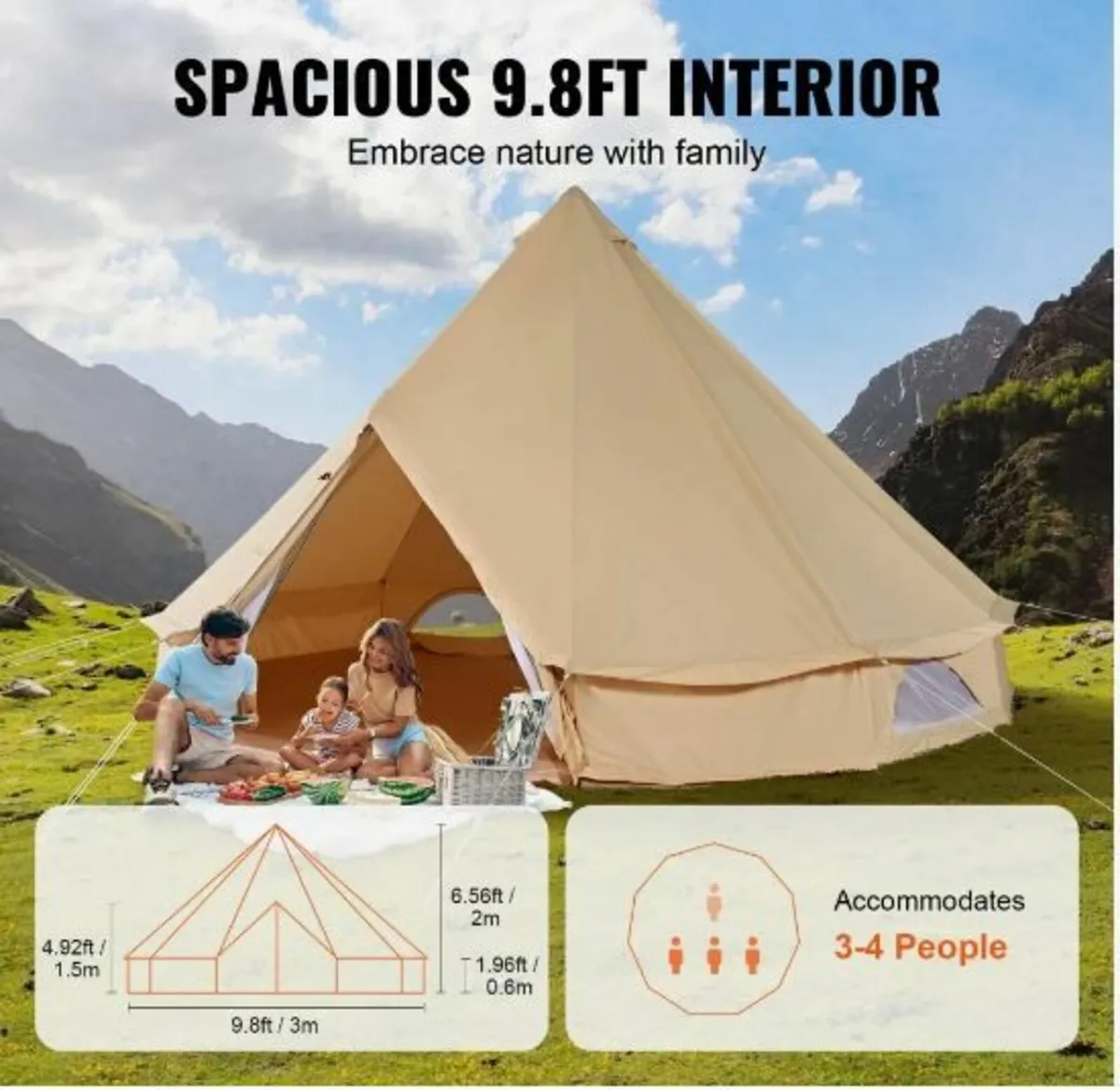 Canvas Bell Tent, 4 Seasons 3 m/9.8ft - Image 4