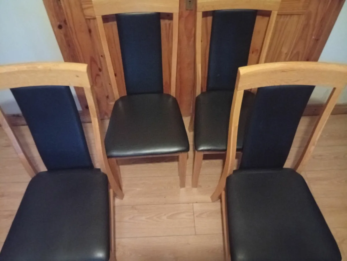 Oak Leather quality dining chairs set 6months - Image 1
