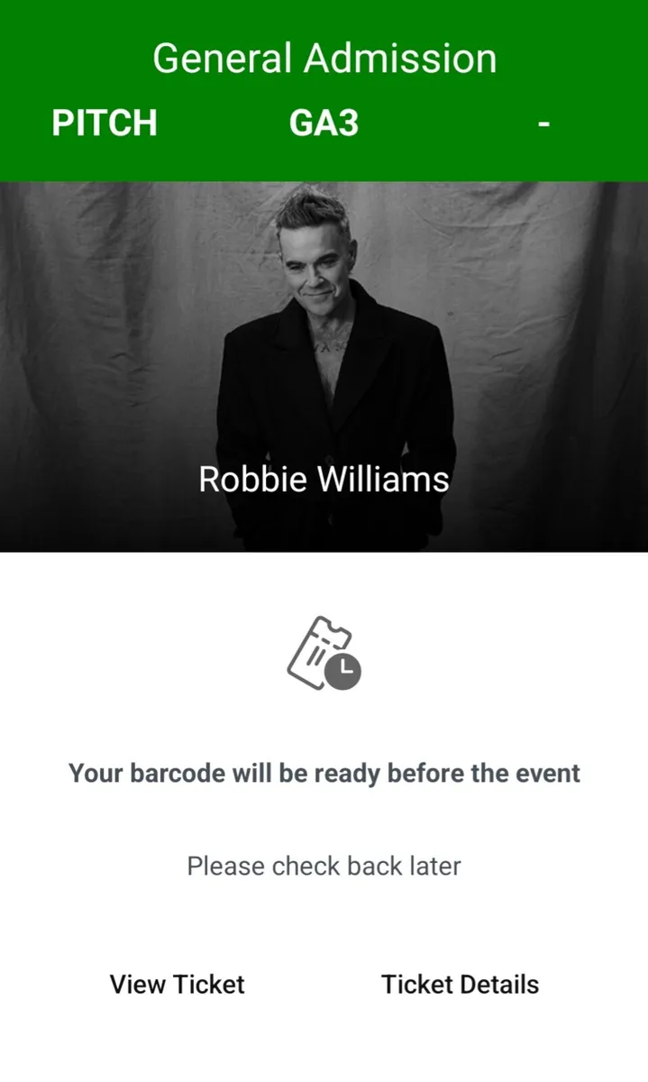 Robbie Williams ticket