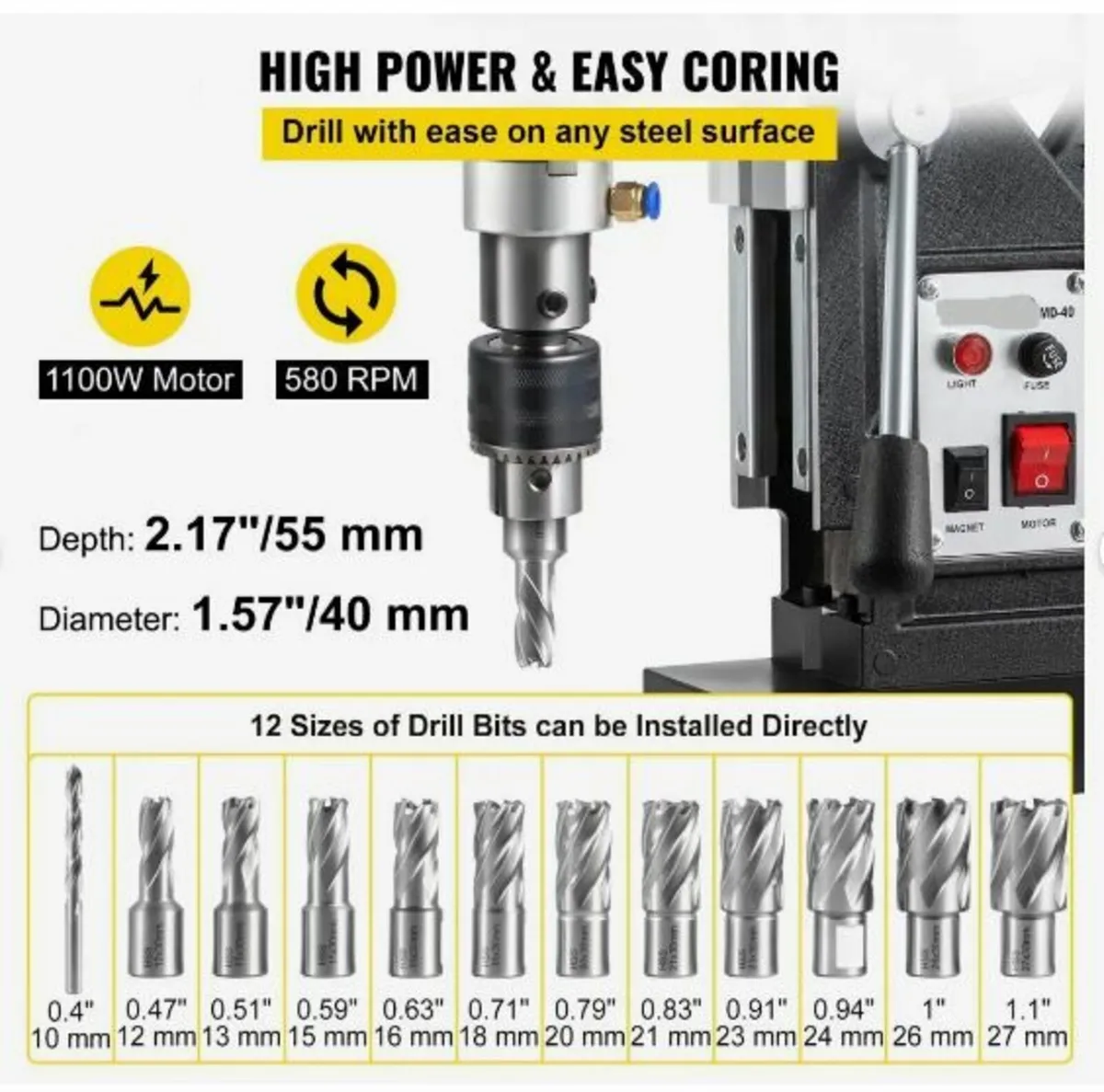 Magnetic Drill, 1100W 4 cm Boring Diameter - Image 3