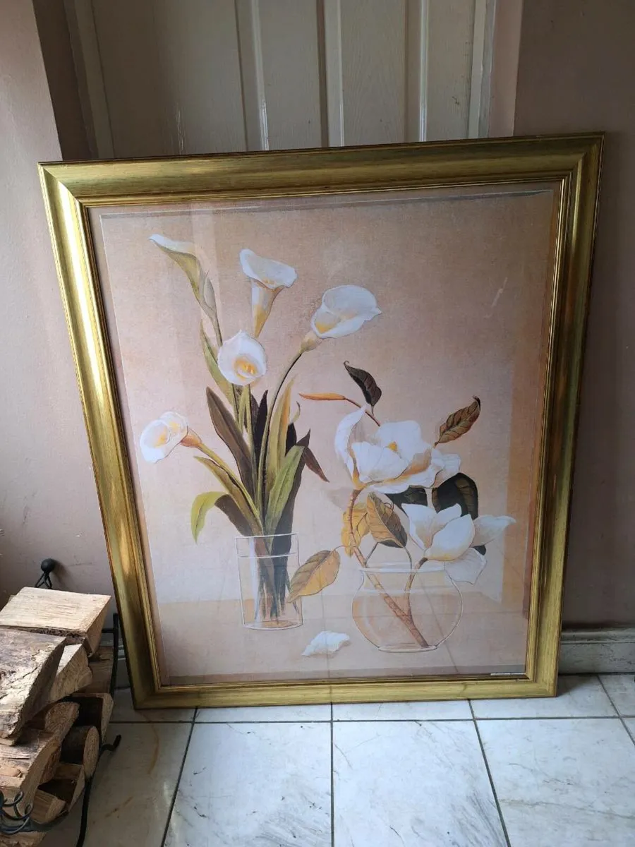 Large framed print of flowers in vases - Image 1