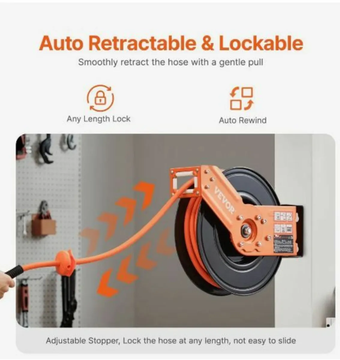 Retractable Air Hose Reel 3/8 IN x 50FT Hybrid - Image 3