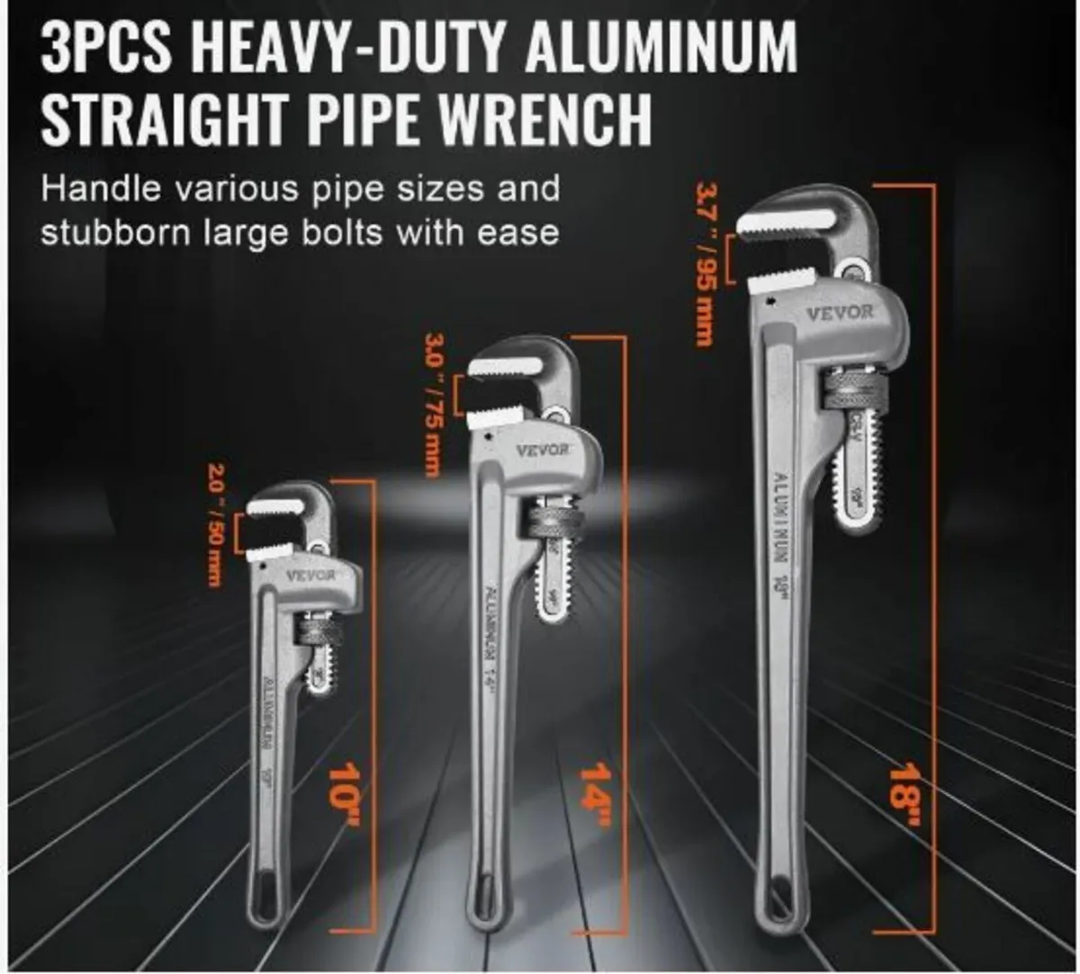 3PCS Aluminum Straight Pipe Wrench Set - Image 2