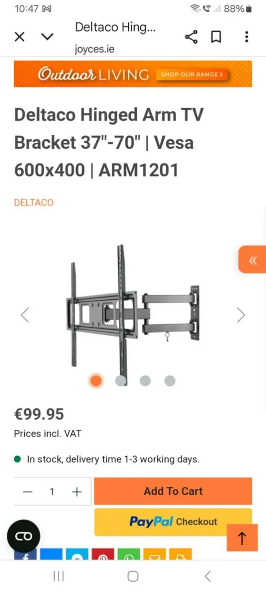 Deltaco hinged arm TV bracket - Image 1