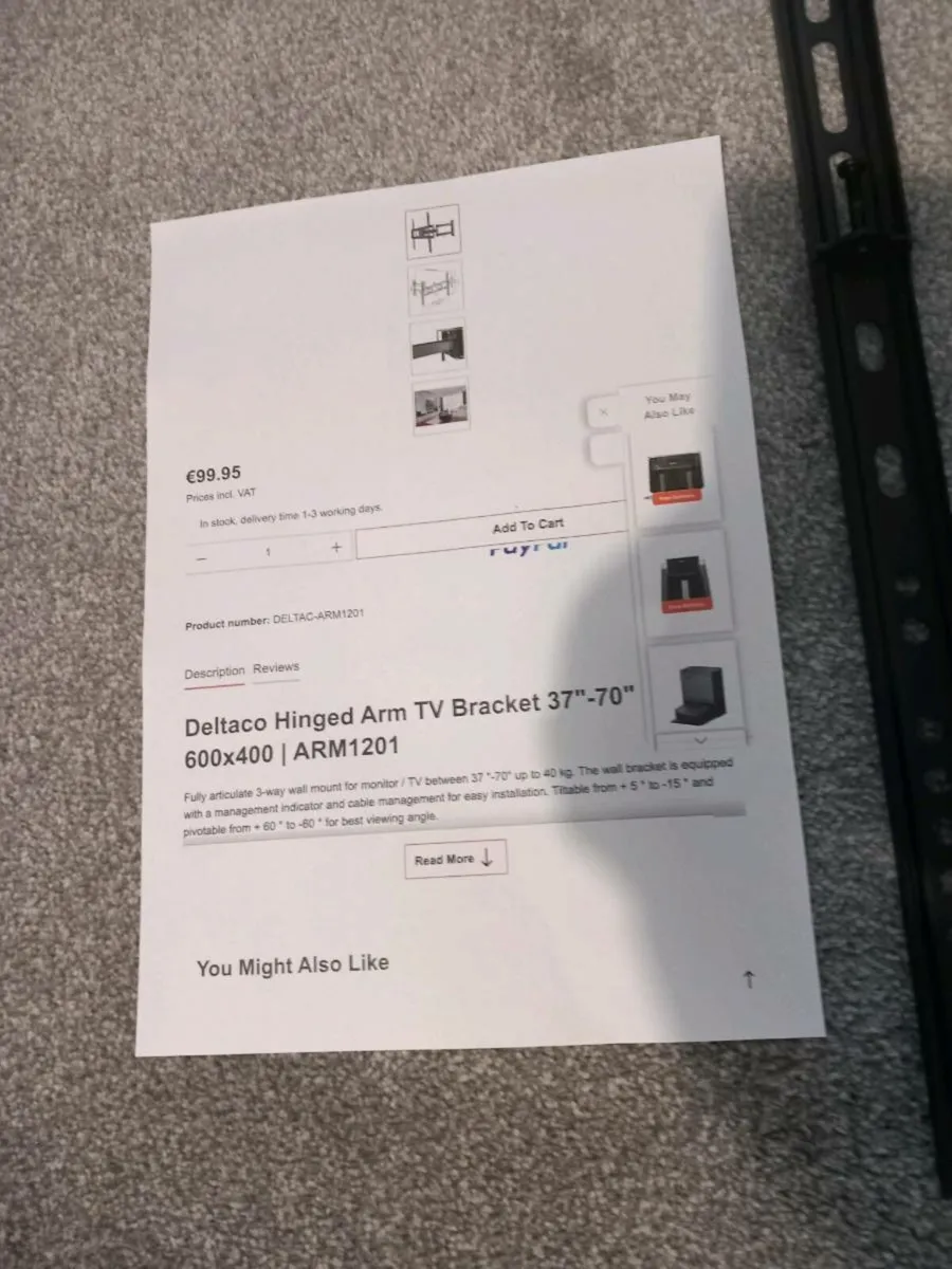 Deltaco hinged arm TV bracket - Image 2