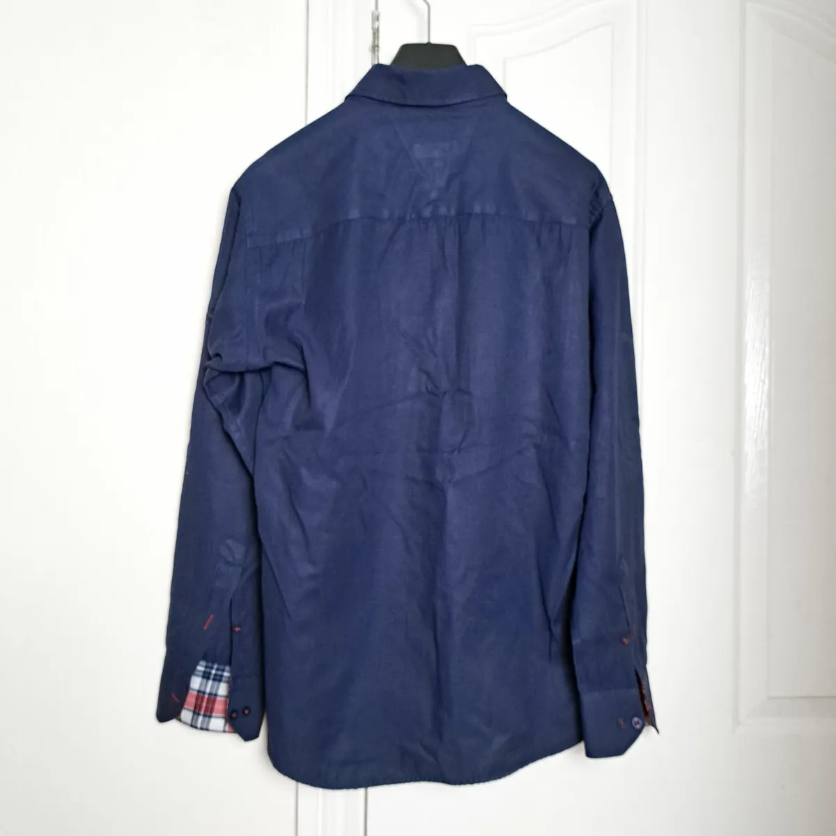 Navy Button Up Shirt Long Sleeve Red Maple Leaf M - Image 3