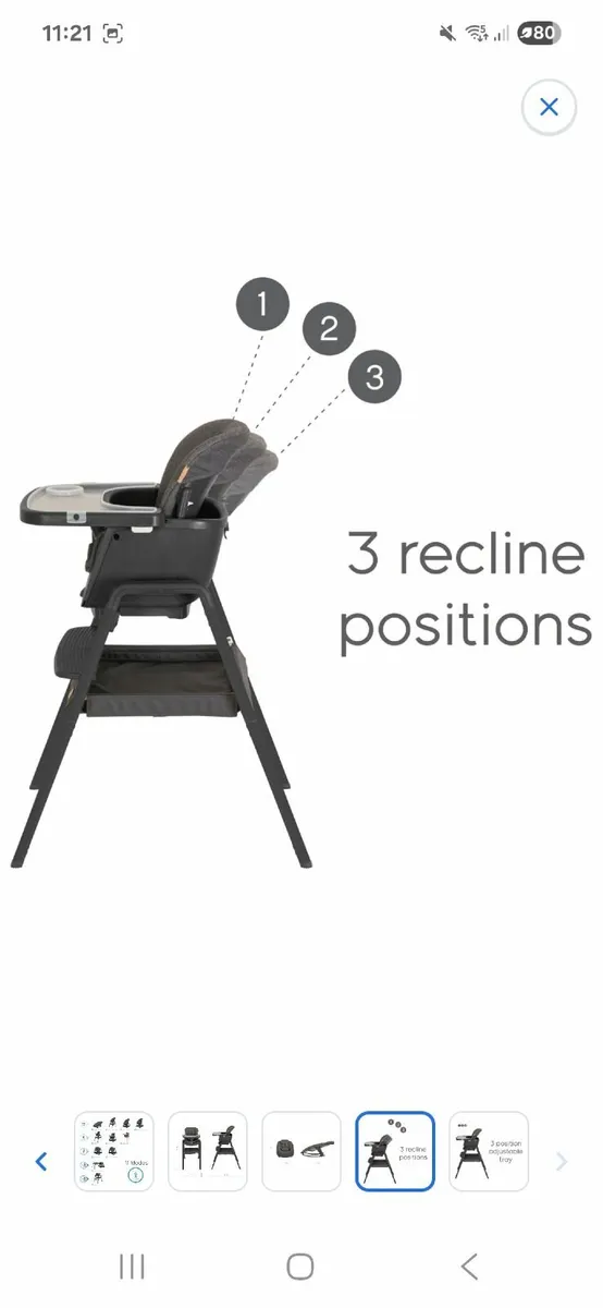 Tutti Bambini Nova Lite High Chair and Rocker Grey - Image 2