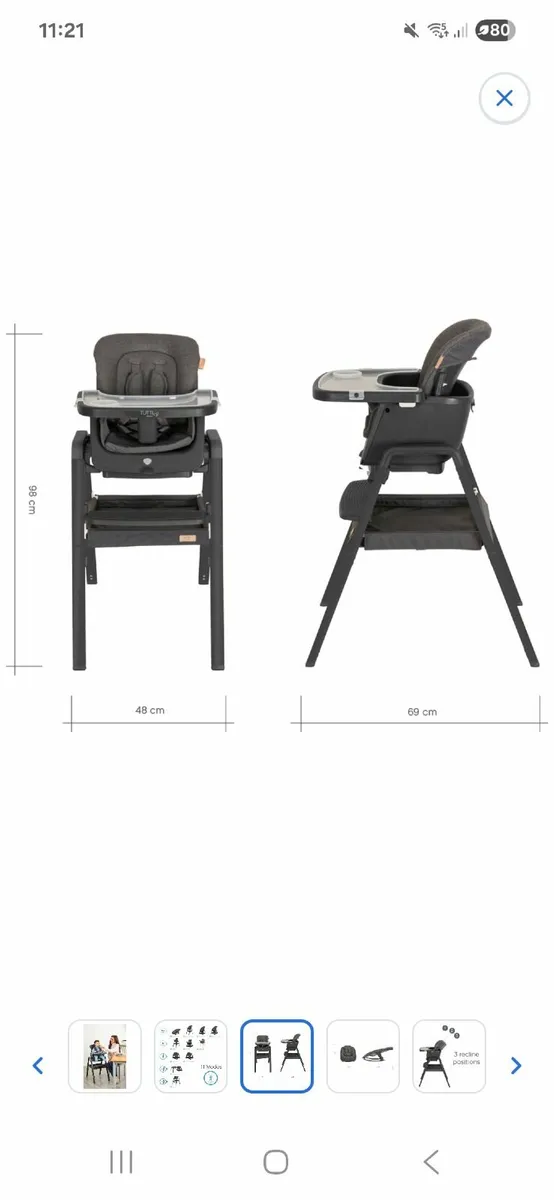 Tutti Bambini Nova Lite High Chair and Rocker Grey - Image 3