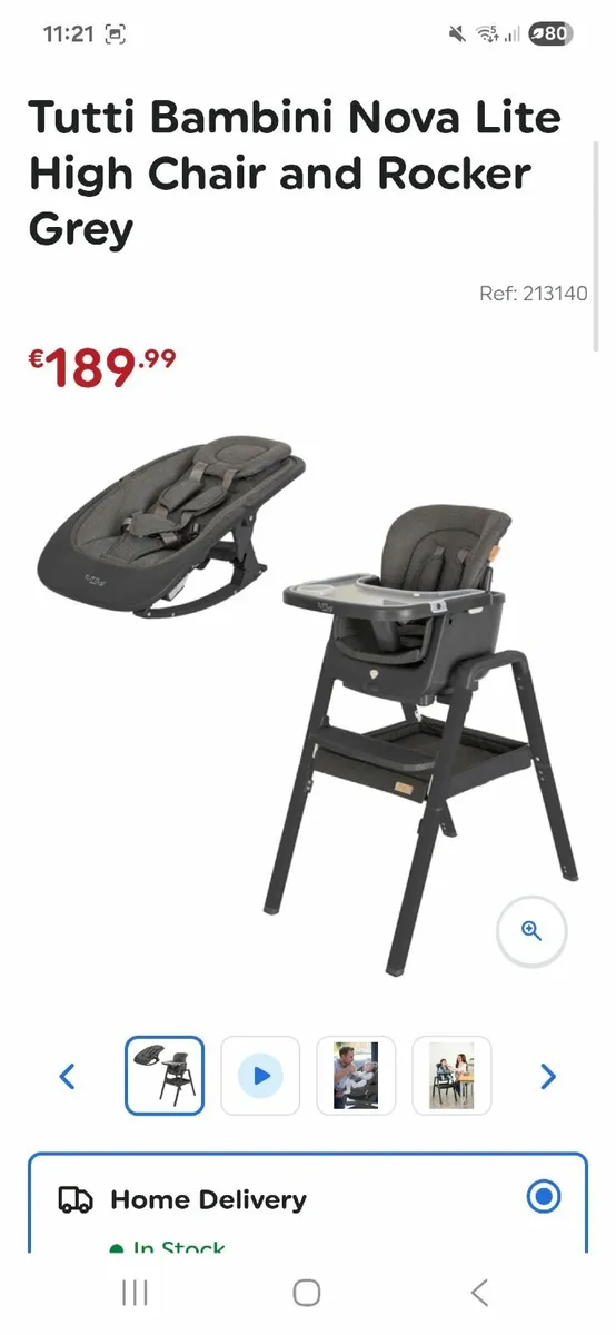 Tutti Bambini Nova Lite High Chair and Rocker Grey - Image 4